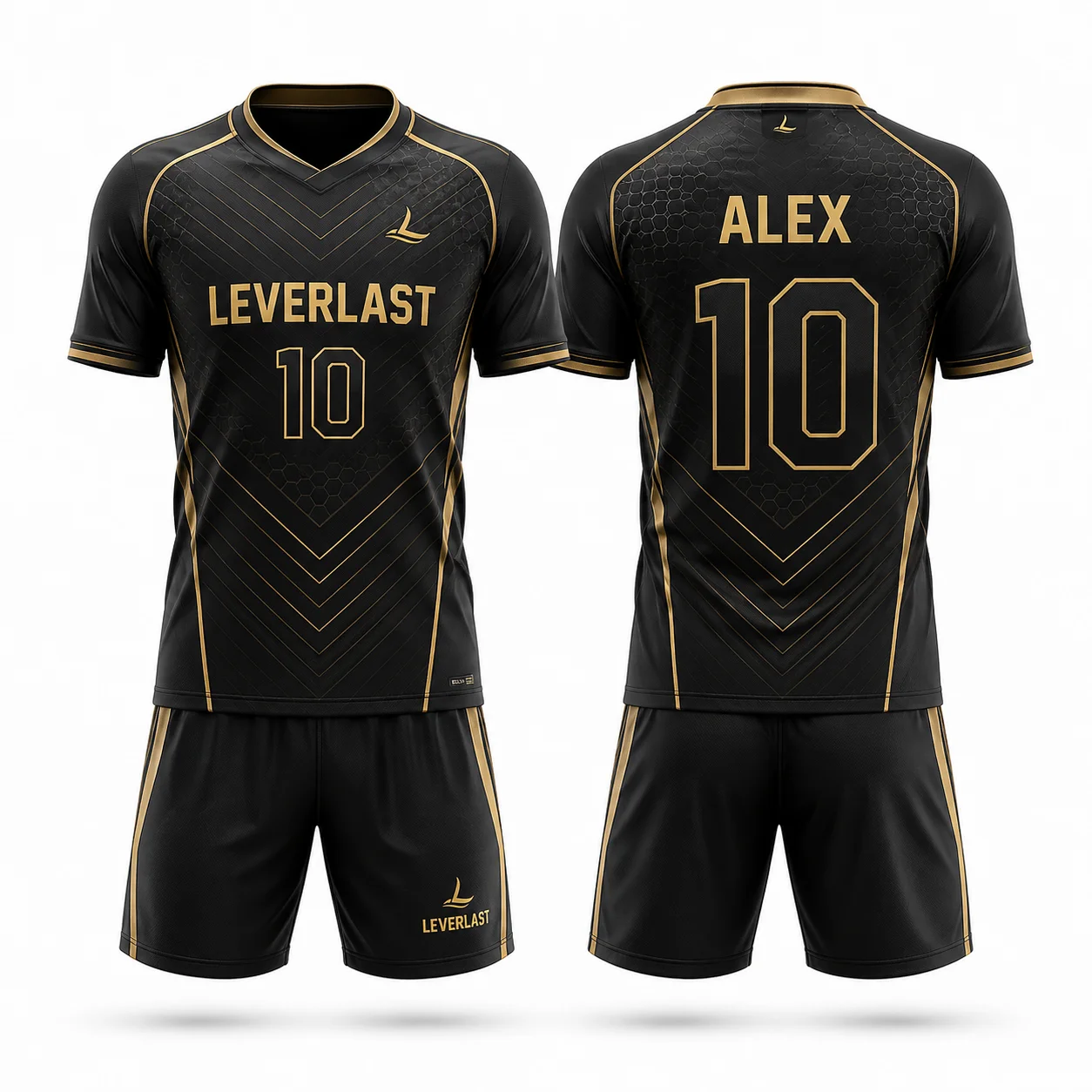 LEVERLAST Black & Gold Soccer Uniform – Premium Custom Football Kit | Elite Sublimated Team Jersey & Shorts