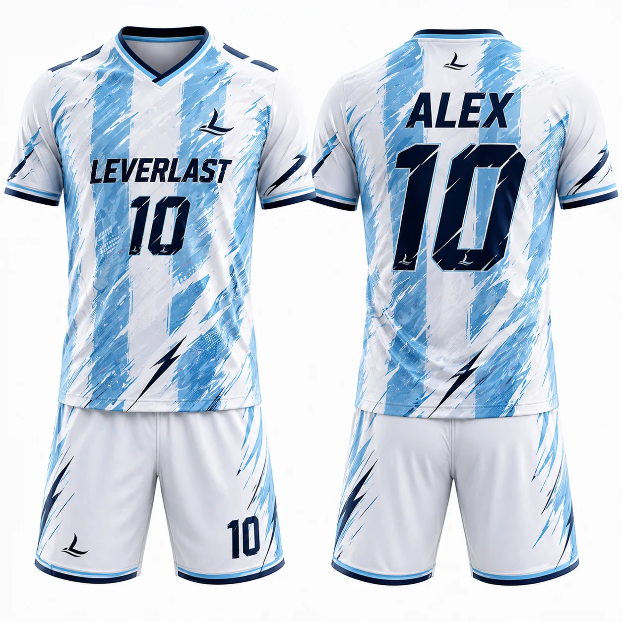 Custom Soccer Uniforms Sky Blue White | LEVERLAST Argentina Style Football Kits for Teams | Sublimated Soccer Jersey & Shorts