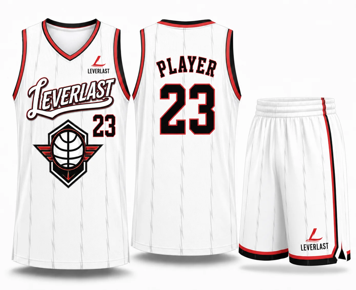 Custom White Basketball Uniform | Premium Sublimated Team Jersey & Shorts | Leverlast