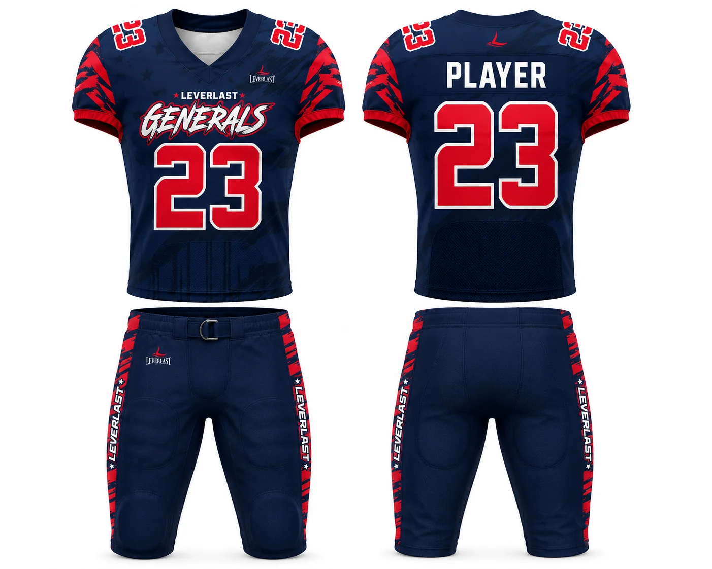 Custom American Football Uniform Set – Leverlast Generals | Premium Tackle Football Jersey & Pants | Fully Sublimated Team Uniform