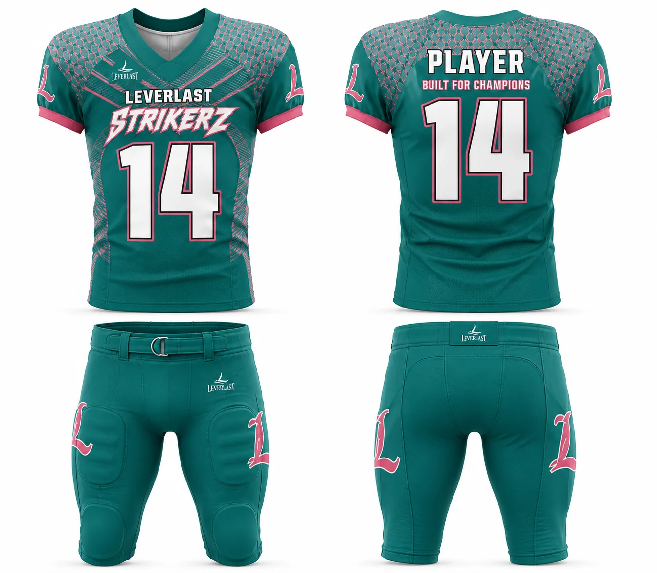 Custom Emerald Green American Football Uniform – Leverlast Strikerz | Premium Tackle Football Jersey & Pants