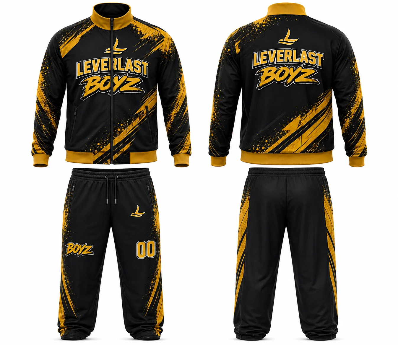 Custom Black & Gold Team Tracksuit – Premium Polyester Warm-Up Suit | Personalized Athletic Full Zip Jacket & Track Pants | Leverlast