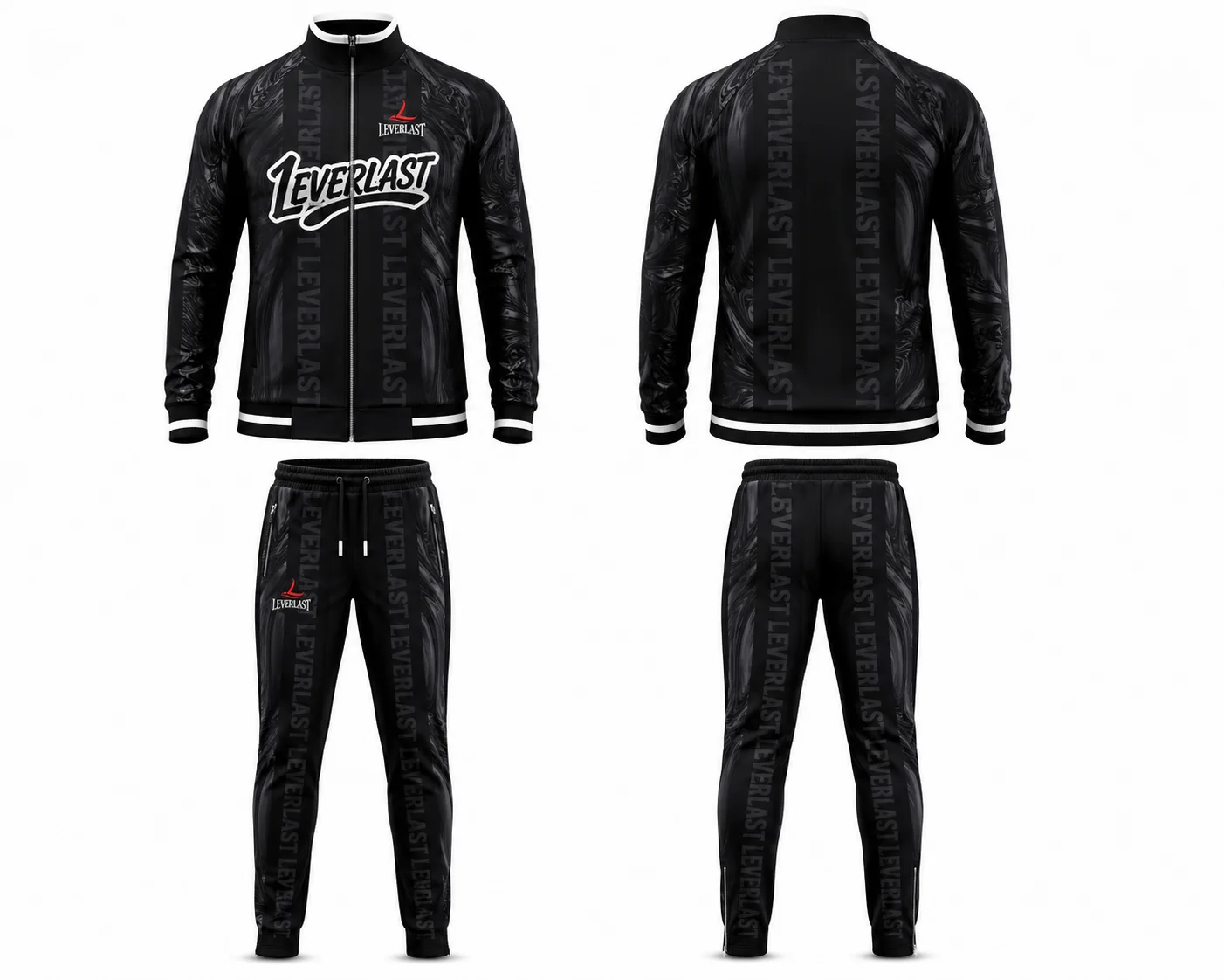 Custom Black Team Tracksuit | Full-Zip Warm-Up Jacket & Athletic Pants | Leverlast